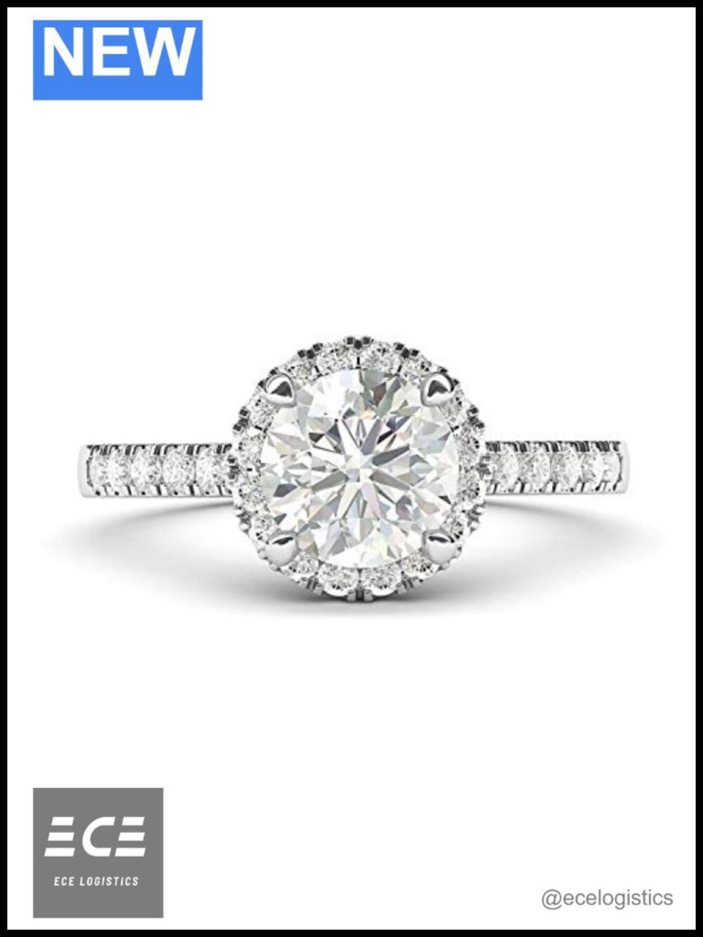 Sterling Silver Halo Engagement Ring Simulated Diamond 1 Carat Round